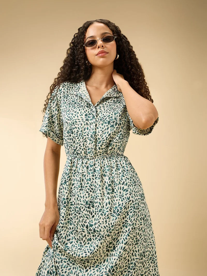 Outzidr  Multi Half Sleeved Buttondown Dress for Women | Best Price UAE